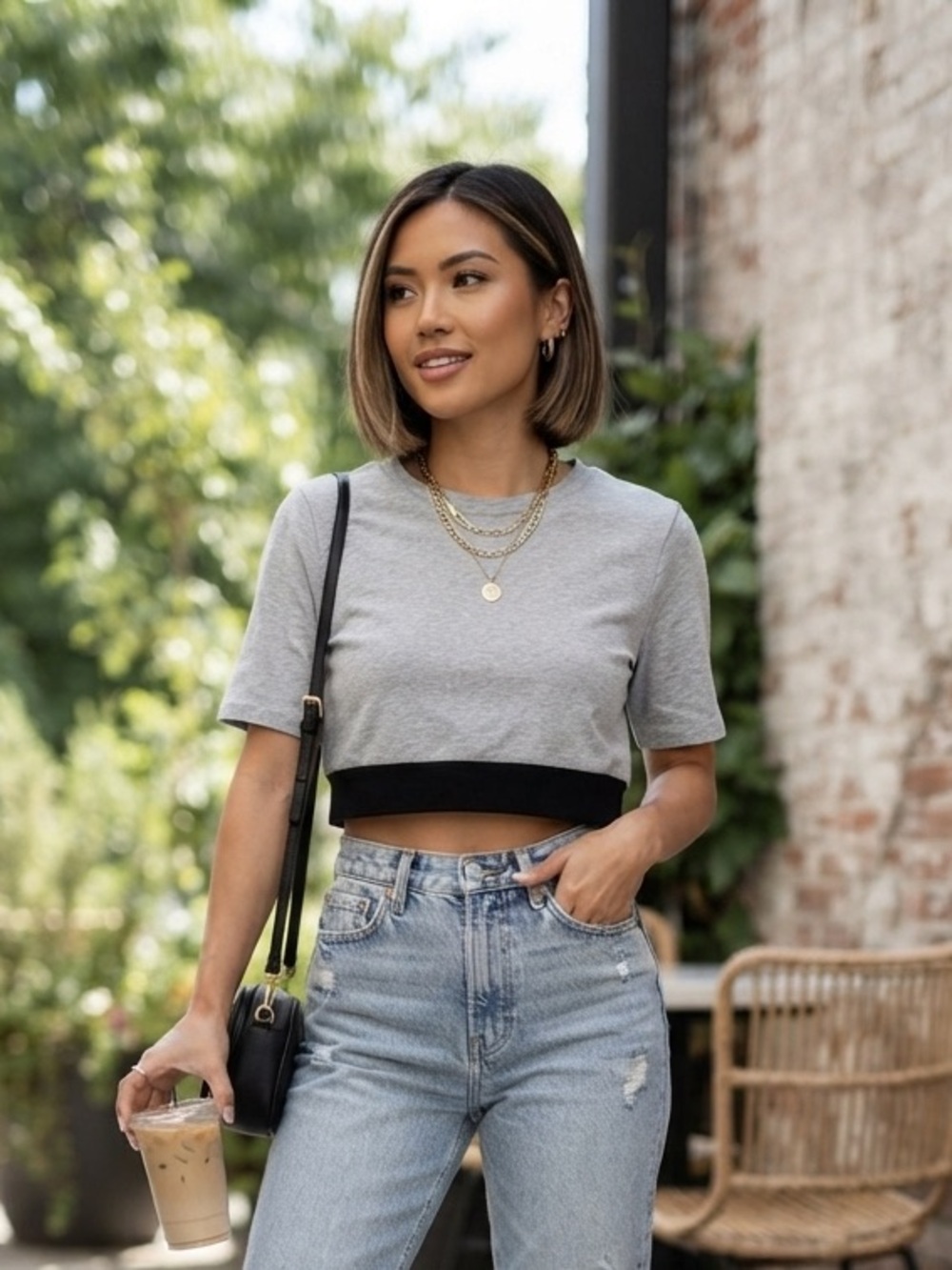 NWT Choosy Grey & Black Crop Top Size XS